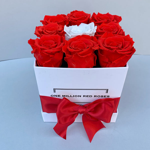 Mille Rose - Senza Tempo - Cube Box - Rose Rosse e Bianca - Scatola Bianca